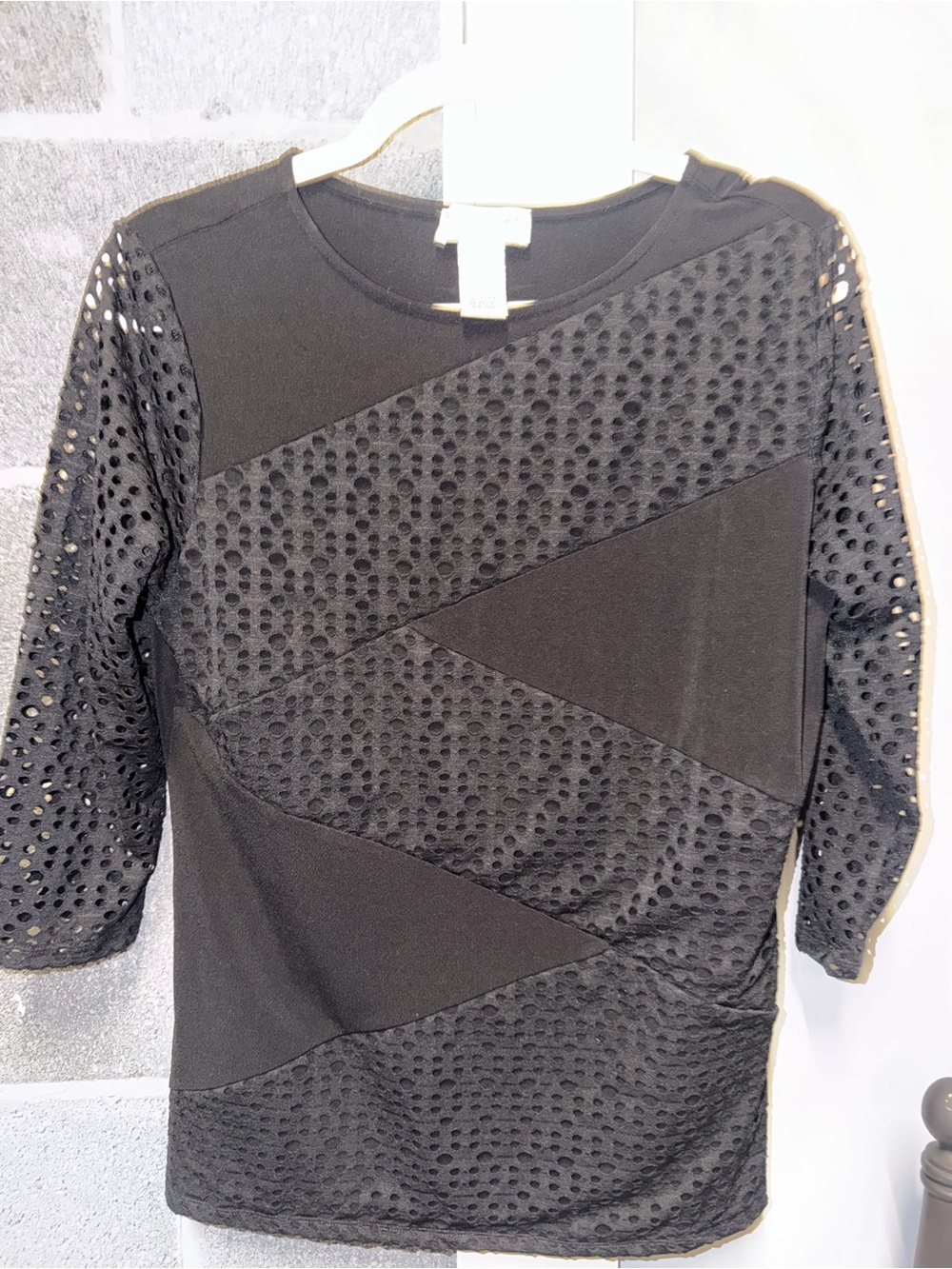 Black Long-Sleeve Textured Knit Tee